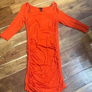H&M Bright Orange Ruched Long-Sleeve Dress